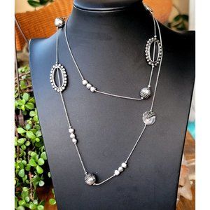 90's Vintage 36" Strand Necklace Multi Shape Station Bead